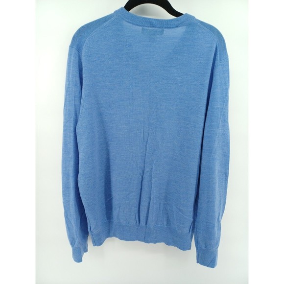 Ethan Pierce Sweater Men's Large Blue Fine Merino Wool V-Neck Long Sleeve - Picture 2 of 8